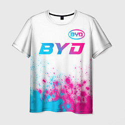 Мужская футболка BYD neon gradient style: символ сверху