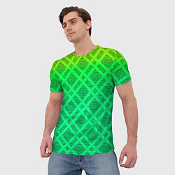 Футболка мужская Желто-зеленый градиентный фон с геометрическим узо, цвет: 3D-принт — фото 2