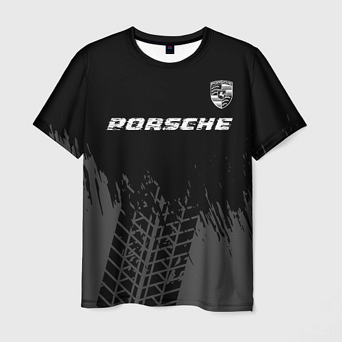 Мужская футболка Porsche speed на темном фоне со следами шин: симво / 3D-принт – фото 1
