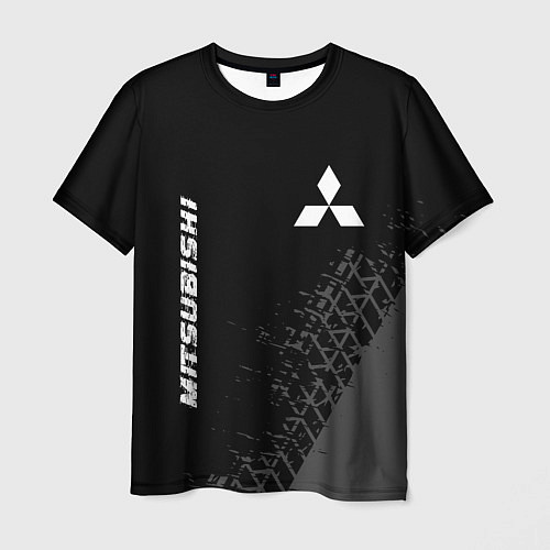 Мужская футболка Mitsubishi speed на темном фоне со следами шин: на / 3D-принт – фото 1