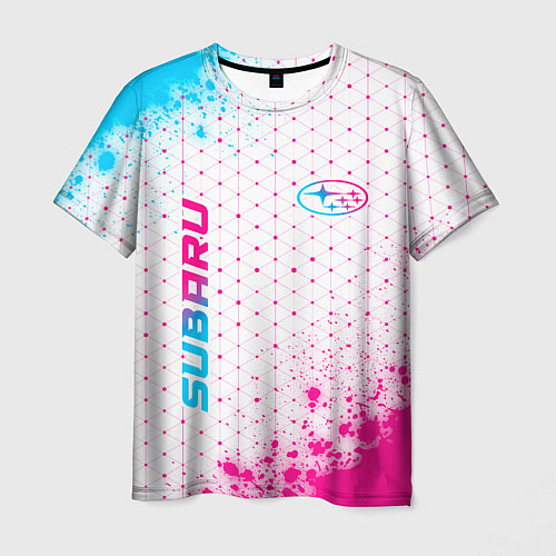 Мужская футболка Subaru neon gradient style: надпись, символ / 3D-принт – фото 1
