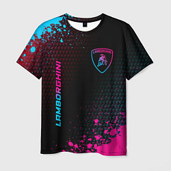 Футболка мужская Lamborghini - neon gradient: надпись, символ, цвет: 3D-принт