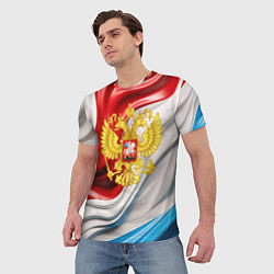 Футболка мужская Герб России на фоне флага, цвет: 3D-принт — фото 2