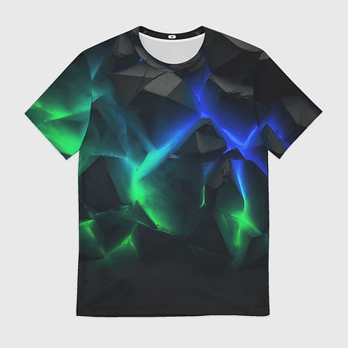 Мужская футболка Разлом синих и зеленых плит / 3D-принт – фото 1