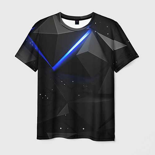 Мужская футболка Черные плиты и синяя неоновая линия / 3D-принт – фото 1