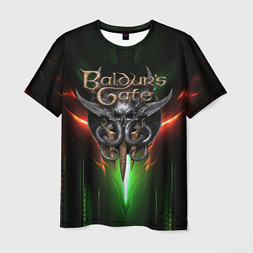 Мужская футболка Baldurs Gate 3 logo green red light / 3D-принт – фото 1