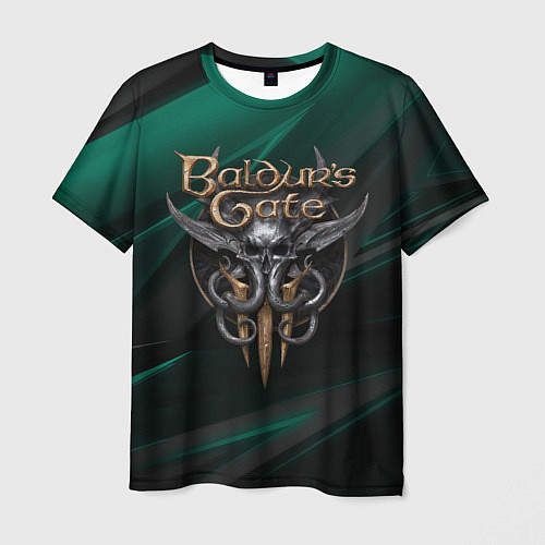Мужская футболка Baldurs Gate 3 logo green geometry / 3D-принт – фото 1