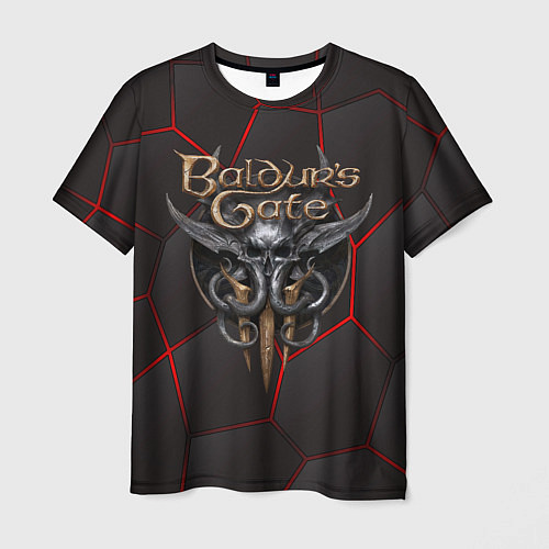 Мужская футболка Baldurs Gate 3 logo red black geometry / 3D-принт – фото 1