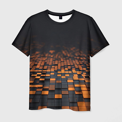 Мужская футболка Черные и оранжевые пиксели / 3D-принт – фото 1