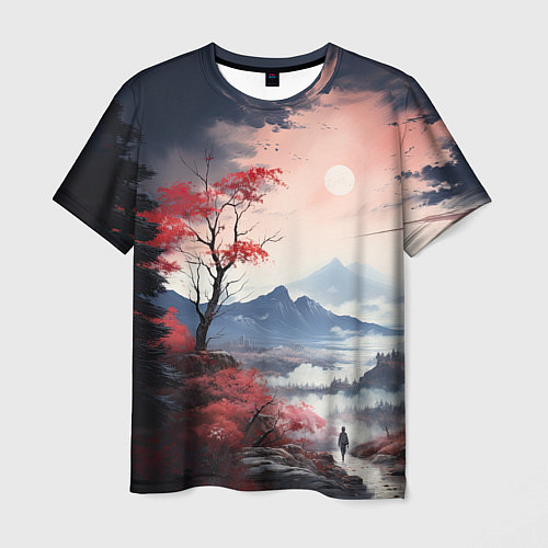 Мужская футболка Луна над горами / 3D-принт – фото 1