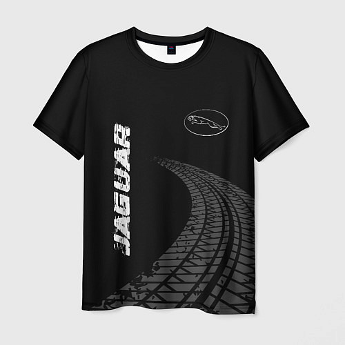 Мужская футболка Jaguar speed на темном фоне со следами шин: надпис / 3D-принт – фото 1