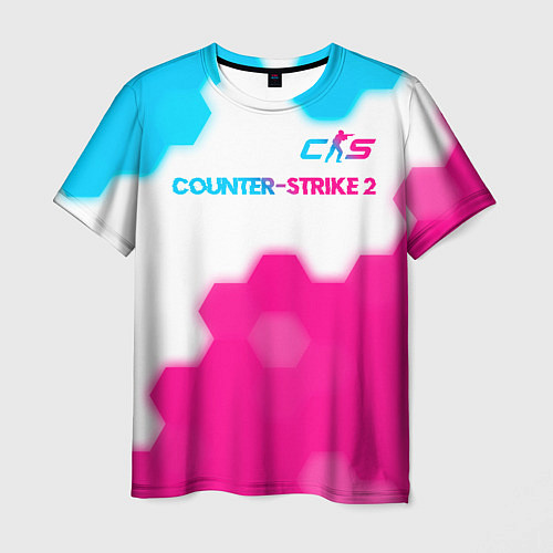 Мужская футболка Counter-Strike 2 neon gradient style: символ сверх / 3D-принт – фото 1