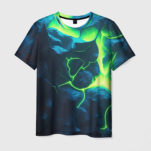Мужская футболка Неоновый зеленый разлом плит / 3D-принт – фото 1