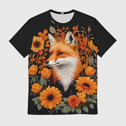 Мужская футболка Элегантная лиса и цветы / 3D-принт – фото 1