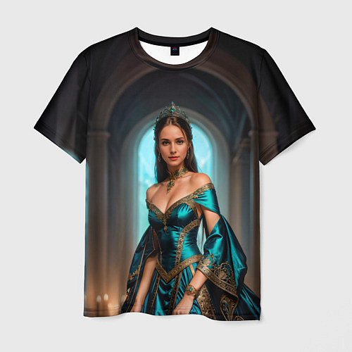 Мужская футболка Девушка принцесса в бирюзовом платье с драгоценнос / 3D-принт – фото 1