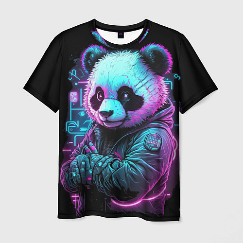 Мужская футболка Панда в неоновом свете / 3D-принт – фото 1