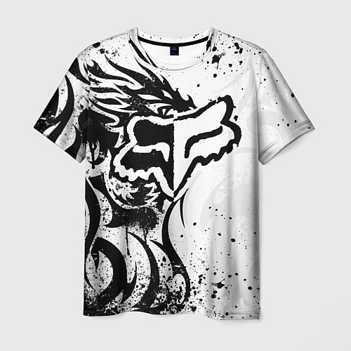 Мужская футболка Fox motocross - белый дракон / 3D-принт – фото 1