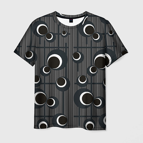 Мужская футболка Черные и белые круги на сером / 3D-принт – фото 1