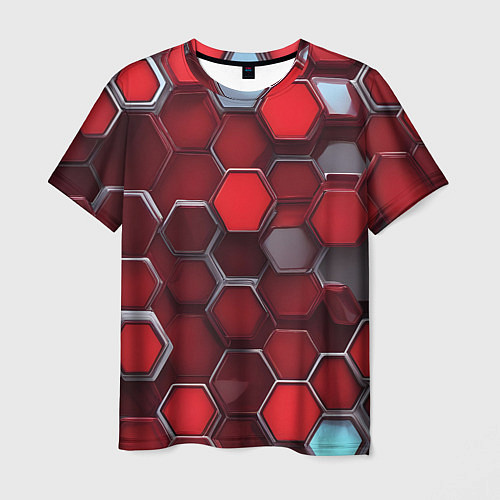 Мужская футболка Cyber hexagon red / 3D-принт – фото 1