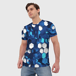 Футболка мужская Cyber hexagon Blue, цвет: 3D-принт — фото 2