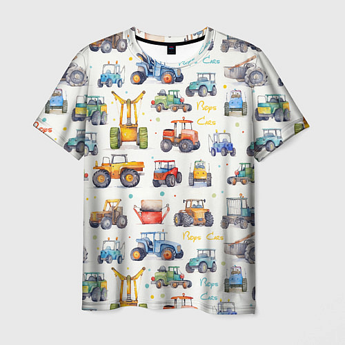 Мужская футболка Акварельные тракторы - детский паттерн / 3D-принт – фото 1
