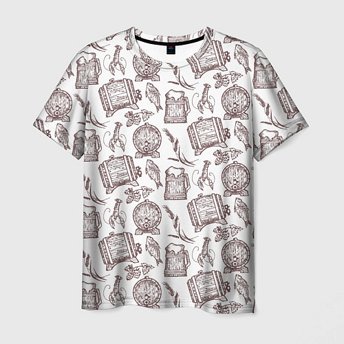 Мужская футболка Паттерн с деревянной кружкой в стиле крафт / 3D-принт – фото 1