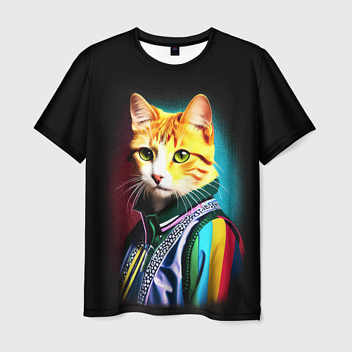 Мужская футболка Модный рыжий кот - неон - поп-арт / 3D-принт – фото 1