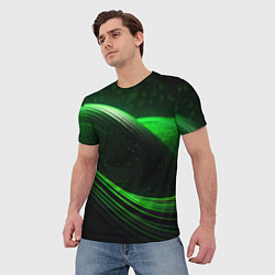 Футболка мужская Зеленые абстрактные волны, цвет: 3D-принт — фото 2