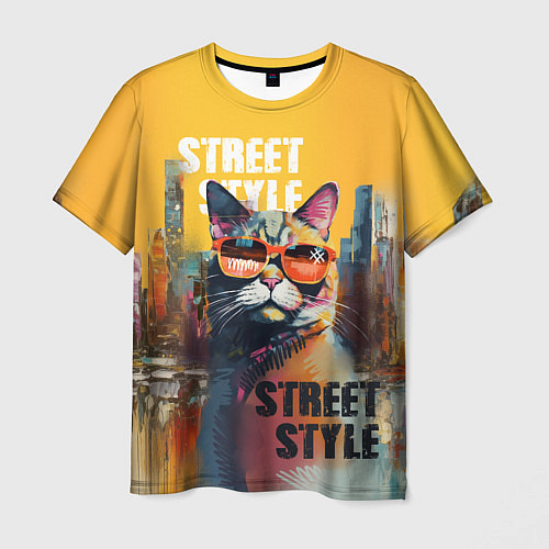 Мужская футболка Кот в городе - street style / 3D-принт – фото 1