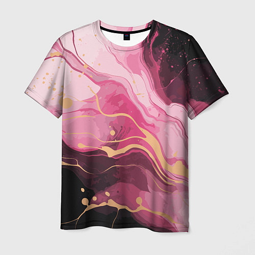 Мужская футболка Абстрактный черно-розовый мраморный узор / 3D-принт – фото 1