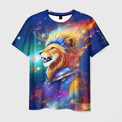 Мужская футболка Космический лев - неоновое свечение / 3D-принт – фото 1