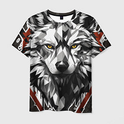 Футболка мужская Черный волк - полигональная голова зверя, цвет: 3D-принт