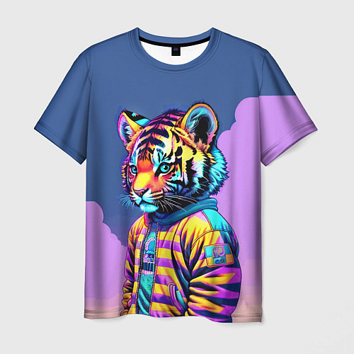 Мужская футболка Cool tiger cub - pop art / 3D-принт – фото 1