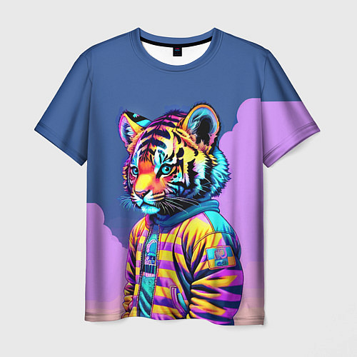 Мужская футболка Cool tiger cub - pop art / 3D-принт – фото 1