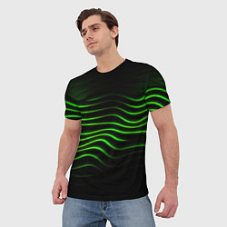 Футболка мужская Зеленые абстрактные волны, цвет: 3D-принт — фото 2