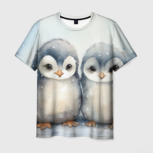 Мужская футболка Милые пингвины акварель / 3D-принт – фото 1