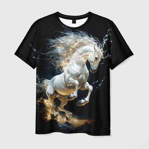 Мужская футболка Конь Белая молния / 3D-принт – фото 1