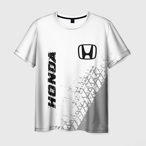Мужская футболка Honda speed на светлом фоне со следами шин: надпис / 3D-принт – фото 1