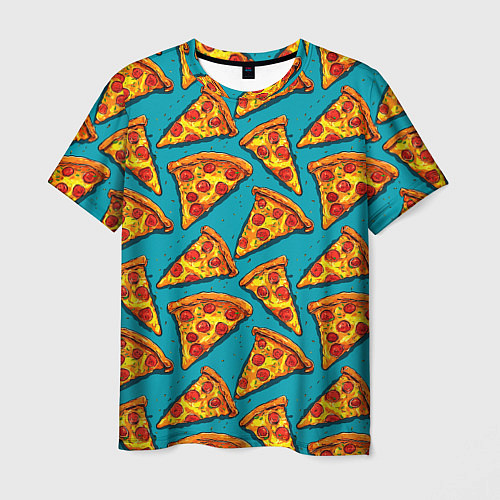Мужская футболка Кусочки пиццы на синем фоне / 3D-принт – фото 1