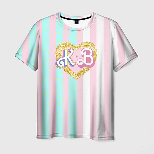 Мужская футболка Кен плюс Барби: сплит розовых и голубых полосок / 3D-принт – фото 1