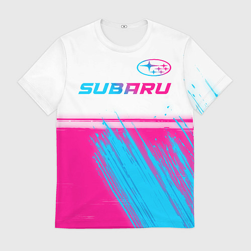 Мужская футболка Subaru neon gradient style: символ сверху / 3D-принт – фото 1