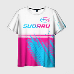 Футболка мужская Subaru neon gradient style: символ сверху, цвет: 3D-принт