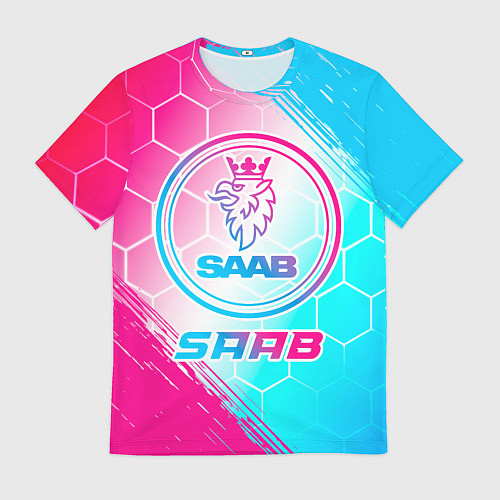 Мужская футболка Saab neon gradient style / 3D-принт – фото 1