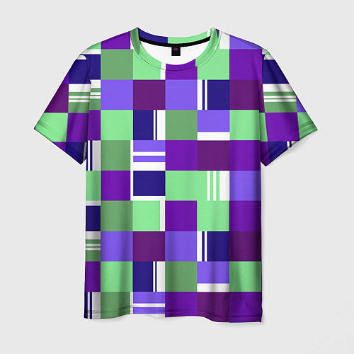 Мужская футболка Ретро квадраты баклажановые / 3D-принт – фото 1