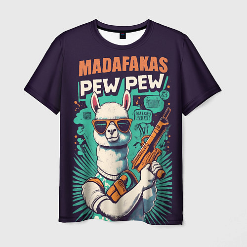 Мужская футболка Pew Pew Madafakas - лама с пистолетами / 3D-принт – фото 1