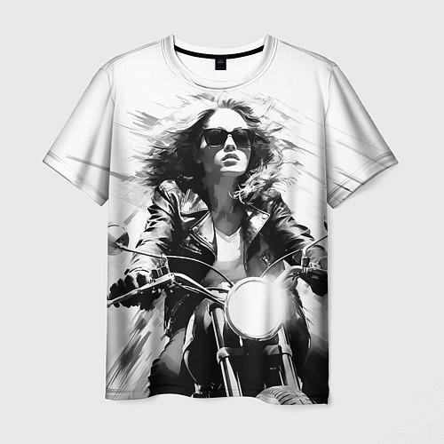 Мужская футболка Девушка на ретро мотоцикле / 3D-принт – фото 1