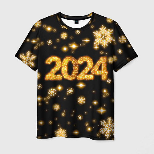 Мужская футболка Новый 2024 год - золотые снежинки / 3D-принт – фото 1