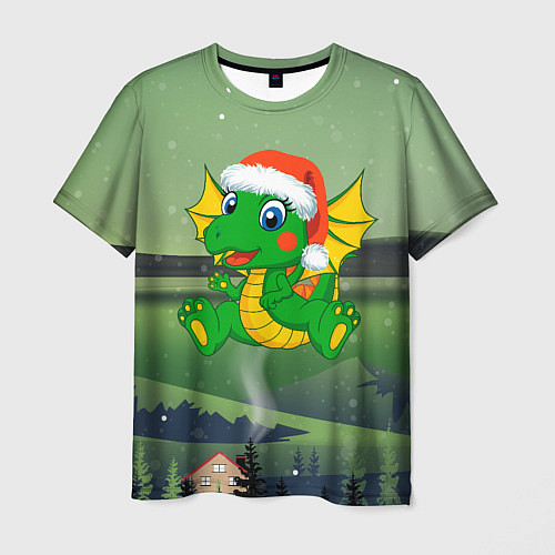 Мужская футболка Зеленый дракончик 2024 / 3D-принт – фото 1