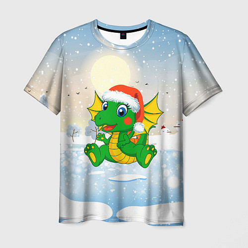 Мужская футболка Зимний дракончик / 3D-принт – фото 1