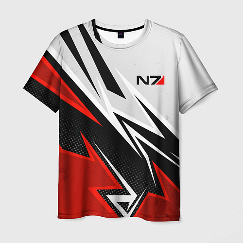 Мужская футболка N7 mass effect - white and red / 3D-принт – фото 1